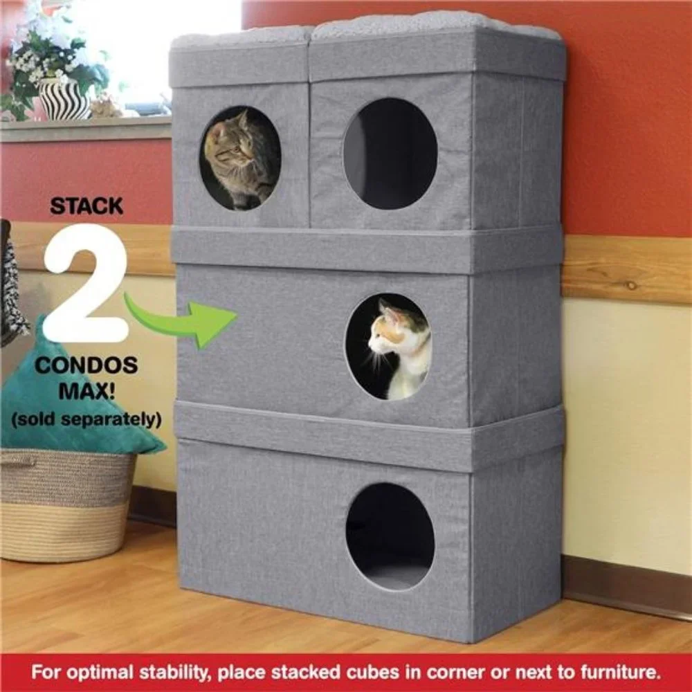 Kitty City Large Stackable Grey Condo, Cat Cube, Cat House, Pop Up Bed, Ottoman